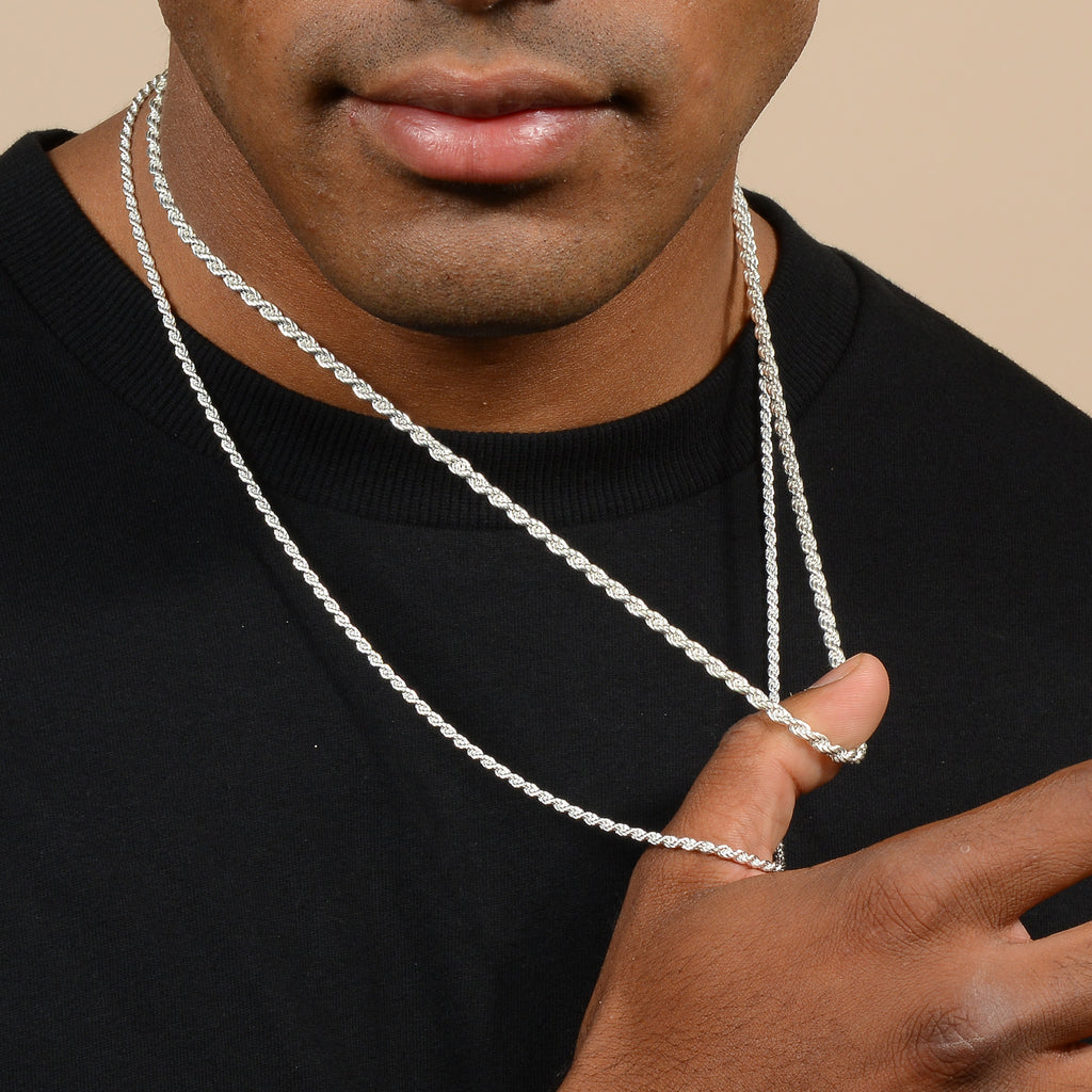 3.5mm + 2.5mm Rope Chain Stack - Silver – Medicci